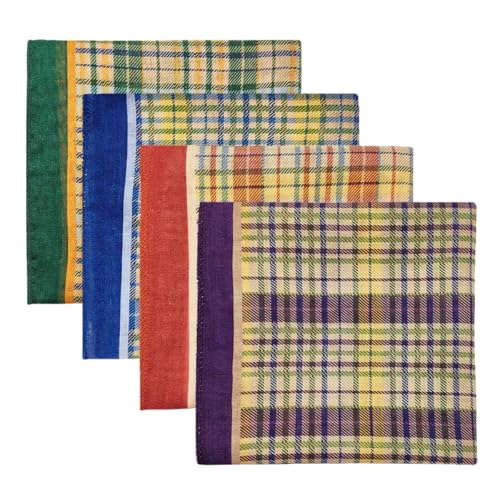 Cotton Like Bandana in Bulk, Head Scarf, Headband, Head wrap, Hair Neck Scarf for Women 22 x 22 inch - color: Bib05 Plaid 4pcs