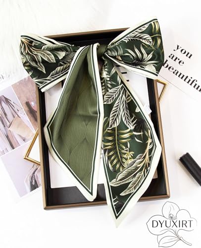 Head Scarf Purse Handle Neck Satin Hair Scarfs For Bag Lightweight Silky Long Thin Women's Fashion Scarves 59 * 5.9” - color: H16-green Feather Lines(59*5.9inch)