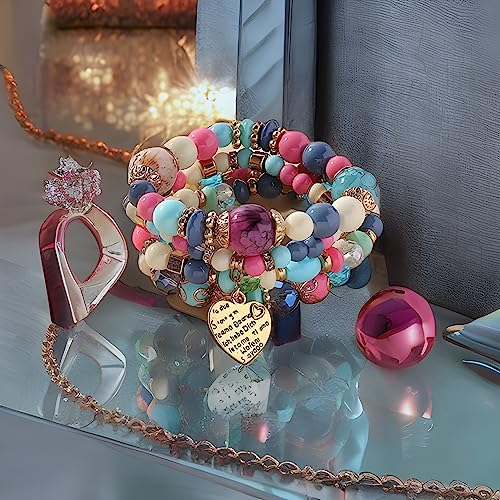 Women Beaded Bracelet Set | Colorful Boho Stackable Trendy Design with Crystal Accents Multilayer Bangle Bracelet | Fashion Stretch Braclets Jewelry for Women - color: Mixed-Pink