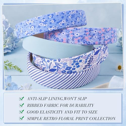 obeoby Blue Headbands, Stripe Head Band for Nautical and Preppy Style Outfits, Non Slip Summer Headband for Girls Women Trendy Hair Accessories (5Pcs) - color: Blue series