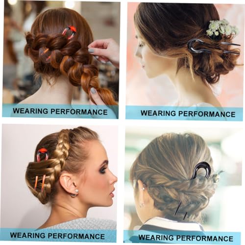 Healeved 6pcs Leopard Print U-shaped Hair Forks Hairpins for Women, Resin Double-prong Hair Clips Set for Wedding Updos and Daily Styling