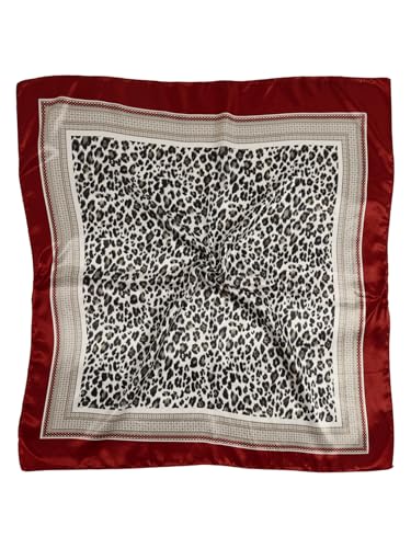 RoseSeek Women's Cheetah Print Silk Head Scarf Leopard Satin Rave Hair Scarf Headband Square Scarves - color: Red Leopard