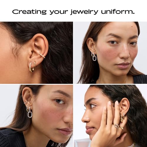 Ana Luisa Rectangle Hoop Earrings - Sterling Silver Base With 14K Gold & Silver Rhodium Plating - Chic, Dainty Mixed Metal Huggie Hoops - Hypoallergenic, Tarnish-Free, and Water-Resistant Hoops - color: Two Tone Cubic Zirconia