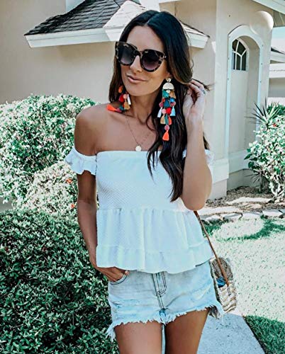 Long Tassel Earrings for Women Colorful Fringe Drop Dangle Earrings Bohemian Hawaiian Summer Beach Jewelry for Womens Vacation Outfits - color: Dark Colorful