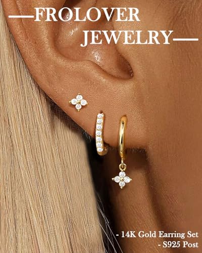 3 Pairs Gold Hoop Earrings Set for Women, Hypoallergenic 14K Gold Plated Huggie Earrings Stacks for Multiple Piercing Dainty Stud Earring Cartilage Birthstone Earring Women Jewelry Gift - color: 04. April(Diamond)