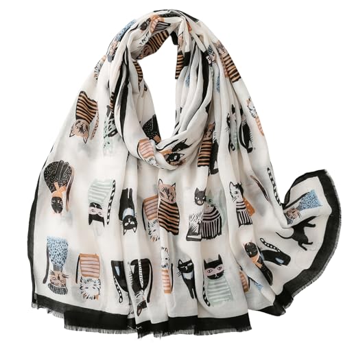 WaJuemy Travel Boho Scarf for Women Casual Lightweight Pashmina Scarves Fashion Multicolor Shawl Wraps with Fringed Beads - color: 23 Black Cat