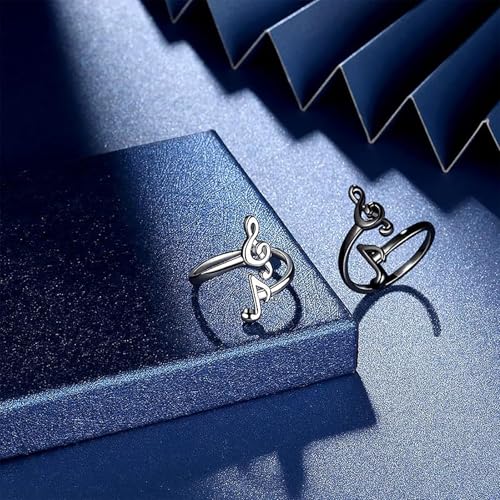 2pcs 925 Sterling Silver Music Note Ring for Women and men, Treble Clef Open Ring Musical Jewelry Gifts for Music Festival Live House Hip Hop Music Lover, musicians, Custom Music rings