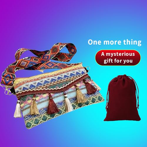 Boho Crossbody Bags For Women Travel With Tassel Trim, Sling bag Fanny Packs For Women, Tribal Pattern, Multi-Color Geometric Design, Decorative Fringe (Green) - color: Green