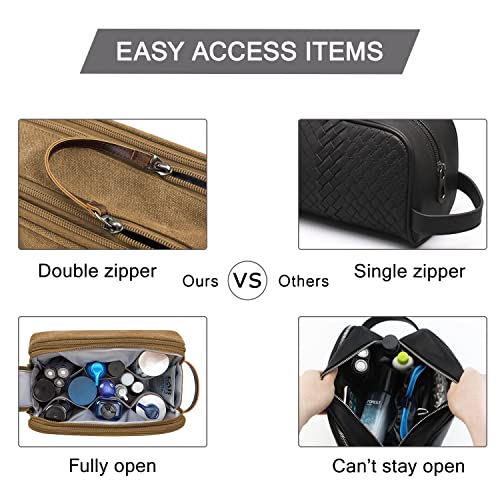 BAGSMART Toiletry Bag for Men, Canvas Travel Toiletry Organizer Dopp Kit Water-resistant Shaving Bag for Toiletries Accessories,Khaki-Large - color: Khaki, size: Large