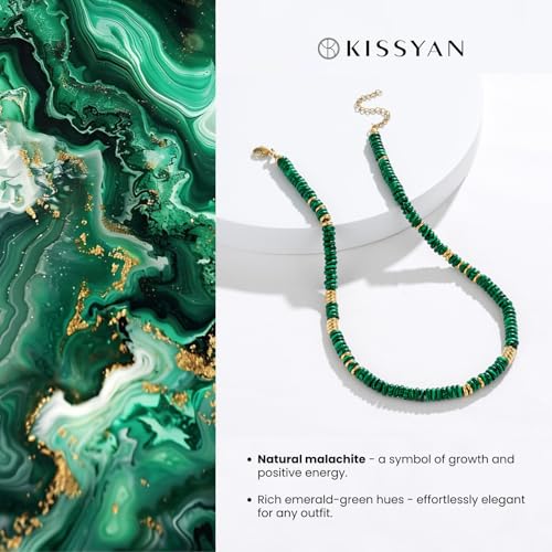 KissYan Boho Beaded Choker Necklace for Women, Gemstone Choker Natural Stone Freshwater Pearl Surfer Necklaces 14K Gold Plated Summer Beach Handmade Jewelry - color: Q-Malachite