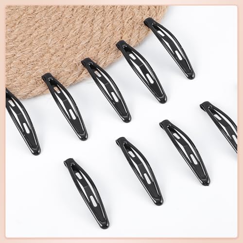 Obeoby 40 Pcs Black Metal Snap Hair Clips, 2.36 Inch Hair Barrettes Accessories for Women Girls - color: Black