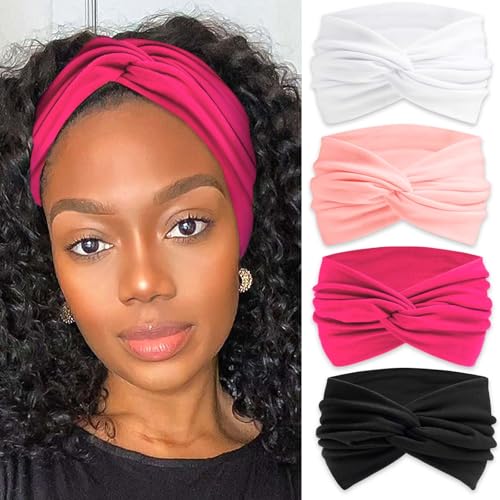 Wide Headbands for Women Cute Headband Valentine's Day Knotted Turban Head Bands Soft Hair Wraps Pink Head Scarf Fashion Turban Hairband Black Scarf Headband For Women’s Hair Accessories - color: Style 140