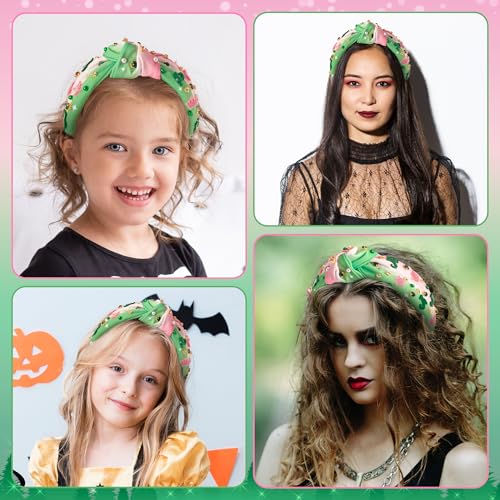 PANTIDE Witch Musical Jeweled Knotted Headband - Witch Musical Fan Gift Glitter Pink Crown Green Boots Rhinestone Crystal Embellished Headband Fashion Accessories Birthday for Women Girl (Crown Boots) - color: Green Pink Crown Boots