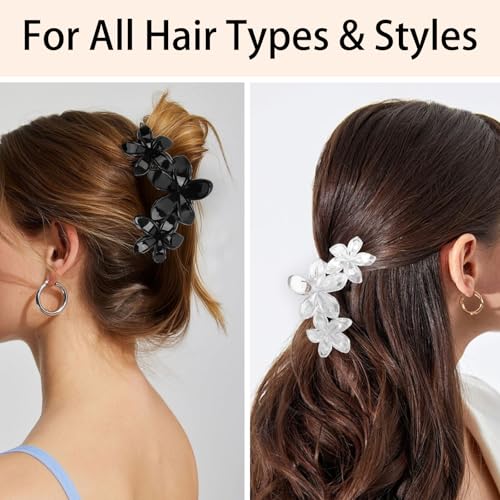 ANBALA 4Pcs Flower Hair Clips for Women Girls Neutral Color Hawaiian Flower Claw Clips for Thick Hair Non Slip Strong Hold Beach Accessories - color: Leopard-B