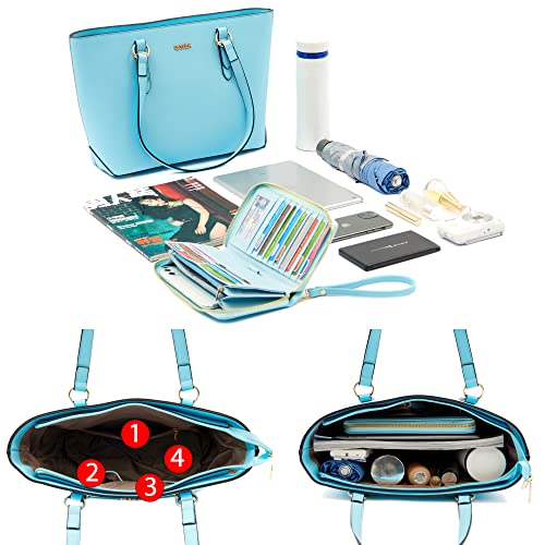 Purses And Wallets Set For Women Work Tote Satchel Handbags Shoulder Bag Top Handle Totes Purse With Matching Wallet - color: A101-3pcs/Set Pinkblue