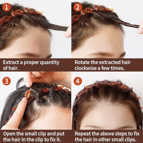 2 Pack Clip Headband for Twisty Bangs, 90s Hair Accessories for Women with 8 Mini Clips, Braided Hair Clip Headbands for Y2K Fashion Styling, Black and Brown
