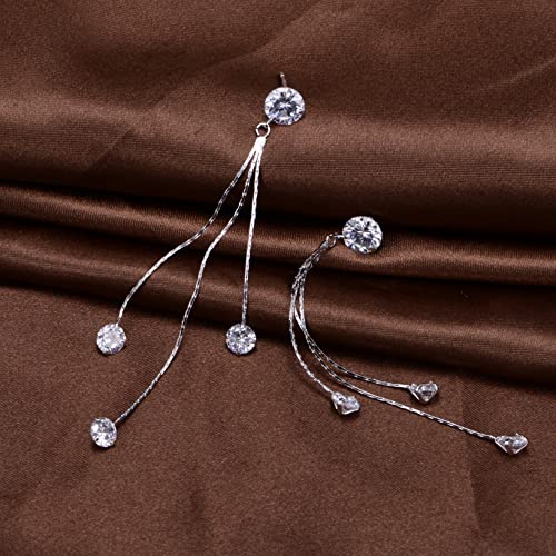 Long Chain Earrings for Women - Sterling Silver Cubic Zirconia CZ Crystal Bridal linear Dangle Drop Earrings for Wedding Girls Party Prom Hypoallergenic Costume Jewelry - color: 14k White Gold Plated
