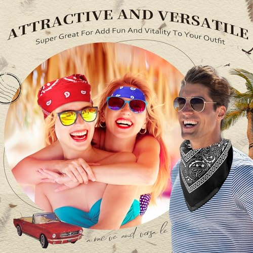 Suhine 24 Pcs Bandanas Bulk for Women Men 22 x 22 Inch Paisley Outdoor Headband Cowboy Handkerchief Summer - color: Black, Red, Blue