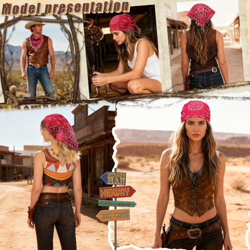 AWAYTR 100% Cotton Bandana for Cowgirl Western Cowboy Costume, 21 Inch Paisley Scarf with Grommet Western Ornaments - color: Red