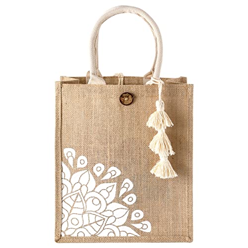 itgowisa Jute Beach Bag for Women, Burlap Beach Tote Bag with Tassel Pocket, Summer Gift for Vacation, Pool, Cruise & Grocery | Jute material - color: White Tassel B