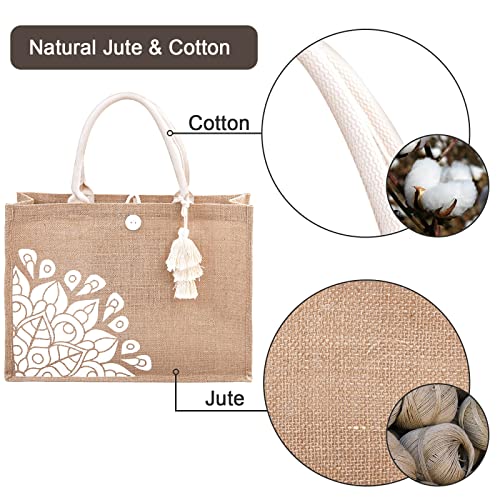 itgowisa Jute Beach Bag for Women, Burlap Beach Tote Bag with Tassel Pocket, Summer Gift for Vacation, Pool, Cruise & Grocery | Jute material - color: White Tassel
