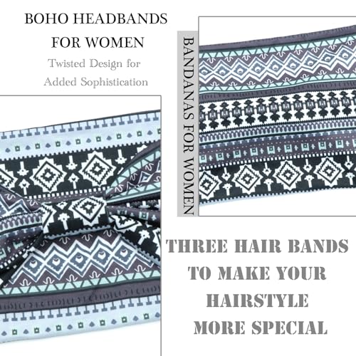 African Headband for Women Boho Headband Twist Knotted Head Wraps Yoga Workout Running Sweats Turbans Bandanas Hair Styling Accessories (Pack of 3) - color: Color-2