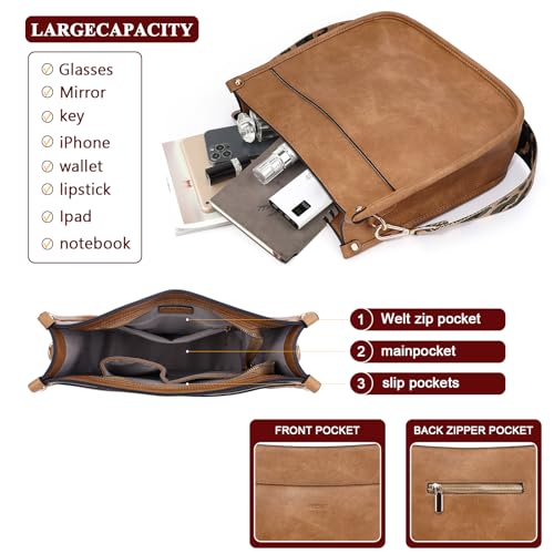 HKCLUF Crossbody Bag Purse for Women 2PCS/Set Leather Hobo Handbag Wallet Set With 2Adjustable Guitar Strap Shoulder Bag | Purse - color: A9-lightbrown