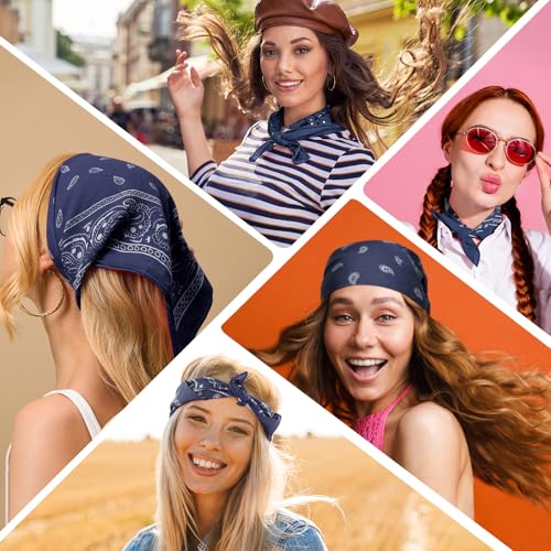 PLULON Bandanas for Men Women 4/12/24/30 Pack, Paisley Pattern Bandana Bulk Headbands Handkerchief Face Mask 100% Polyester - color: Navy Blue