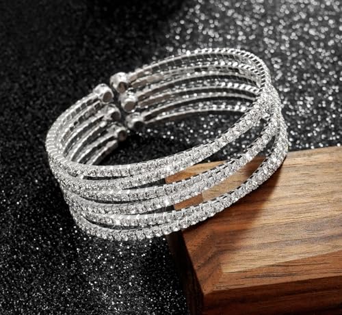 Rhinestone Bracelet for Women MultiLayer Crystal Cuff Bracelet Strand Layered Bracelet - color: Silver 5