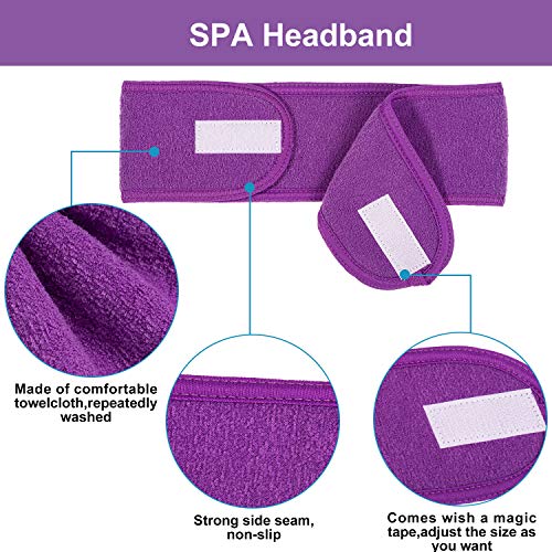 Whaline Spa Facial Headband 4 Packs Head Wrap Terry Cloth Headband Adjustable Stretch Towel for Bath, Makeup and Sport (Purple) - color: Purple