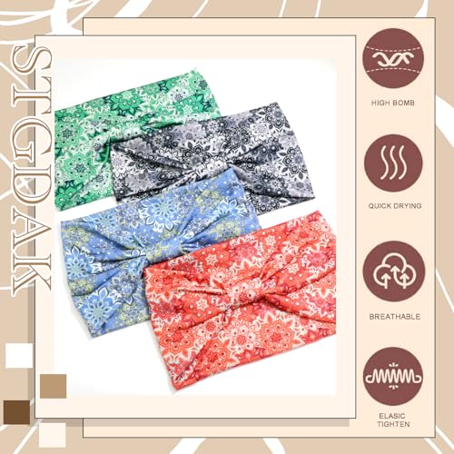 Boho Headbands Floral Wide Hair Bands Stretchy Head Wraps African Turban Headband Knotted Bandana Fashion Hair Scarf Soft Swearbands For Women Girls Yoga Running Spa Workout - color: Style 81