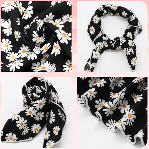 Bandanas for Women Men 21"x21" Floral Headband Scarf Versatile Hair Bandana Square Head Scarf - color: Little White Flowers in Black