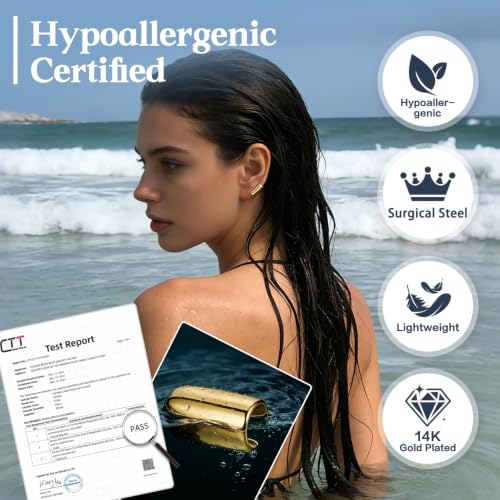 Punk Ear Cuffs Helix Cartilage Clip on Goth Ear Cuff Stainless Steel Hypoallergenic Earrings for Women Men Non Piercing Gold & Silver Fake Earring Lightweight Punk Jewelry Gift - color: A3-Minimalist Design Gold 2