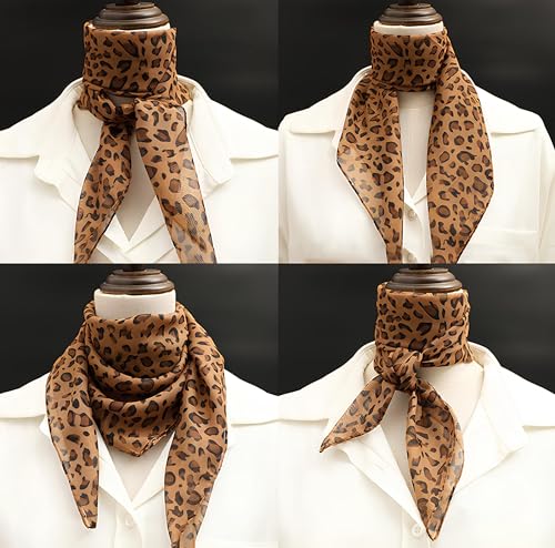 Mealah Lightweight Leopard Print Scarves for Women 27.5 × 27.5 inches Square Elegant Wrap Neck Scarf Feeling Head Scarf - color: Deep Coffee