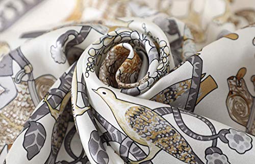 ANDANTINO 100% Mulberry Silk Scarf -21” Square Neckerchief with Gift Packed - color: Beige-animals