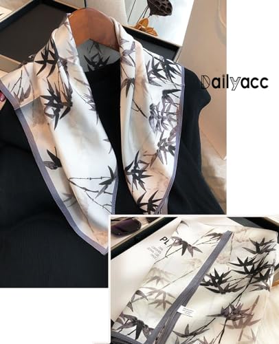 Dailyacc Hair Bandanas Scarf For Women Lightweight Fashion Neck Silk Satin Head Scarves For Sleeping Handbags Scarf - color: 10-plain Bamboo Leaves/27.5*27.5in
