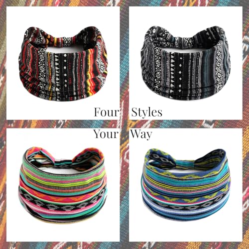 Wide Headbands for Women Non Slip Stylish Knotted Headhand Bandana Boho Head Bands African Head Wraps Yoga Workout Hair Accessories 4 Pack - color: 4 Pack Wide Headbands Style 11