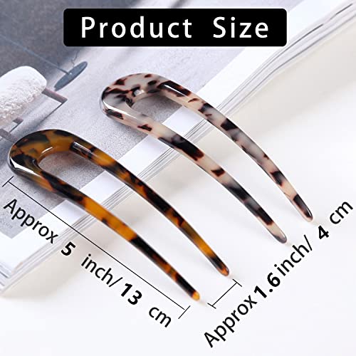 French Hair Pins Tortoise Shell French Hair Forks U Shaped French Pins 2 Prong Hair Sticks Acetate Chignon Pin for Women Hairstyle Accessories 2 Pack - color: Tortoise Shell +Black