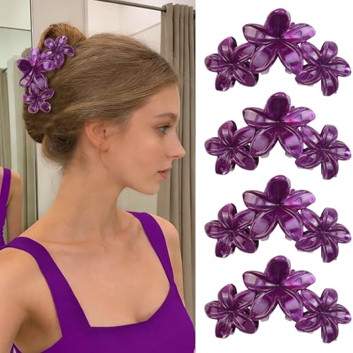 4Pcs Cute Hawaiian Flower Claw Hair Clips for Women Dark Purple Large Claw Clips for Thick Thin Hair Strong Hold Beach Hair Accessories for Women and Girls - color: 23-Colorful