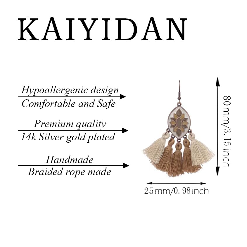 Silver/Gold Boho Dangle Statement Earrings for Women Trendy,Handmade Vintage Dainty Cute Long Drop Summer Earrings,fashion Accessories Jewelry Gifts - color: A17 brown tassels oval shaped enamel