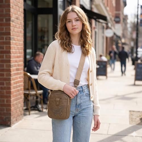 KITEVIUN Crossbody Bags for Women Leather Crossbody Purse Small Shoulder Phone Purse with Adjustable Strap & RFID Card Slots - color: 08-sandy Brown