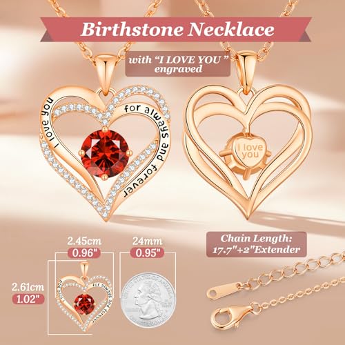CDE Engraved Forever Love Heart Birthstone Necklace Jewelry Gifts for Women | Hypoallergenic,Nickel-Free & Lead-Free,3 x 3 mm 5A CZ Heart Pendant,Anniversary Christmas Birthday Gift for Girlfriend Wife - color: Birthstone-01/07-Jan/July, style: Rose Gold