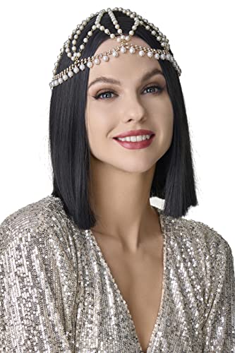 BABEYOND 1920s Crystal Cap Headpiece Rhinestone Head Chain Roaring 20s Great Gatsby Hair Accessories for Art Deco Party (Gold) - color: Gold