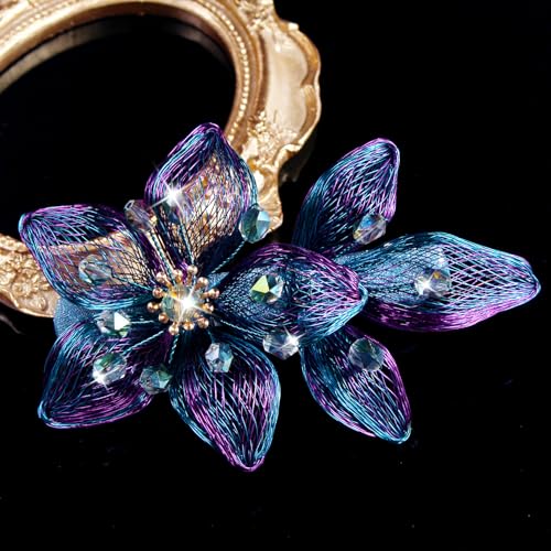 Mistofu DIY Copper Wire Metal Hand-woven High-level design Barrettes Elegant Hair Accessories, Gifts for Women Girls (blue-c) - color: blue-c