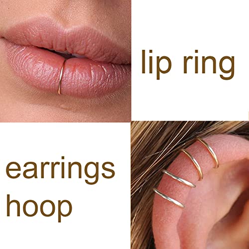 MODRSA Fake Nose Stud Fake Nose Ring Stud Fake Nose Piercing Fake Lip Ring Fake Earrings Stud Silver Gold Fake Cartilage Helix Earring Clip on Earring Hoop Fake Eyebrow Ring Fake Bridge Piercing - color: C3-hoops- silver black gold