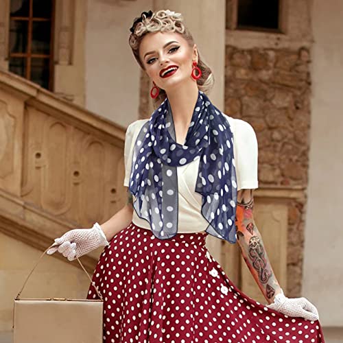 E-Clover Unique Fashion Women's Scarf Chiffon Sheer Scarves for Women Lightweight - color: Polka Dot-navy White