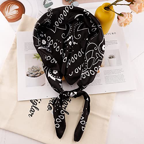 NZKNP Silk-Like Head Scarf - Women's Bandana Wraps - color: 31-black, size: 35"*35"