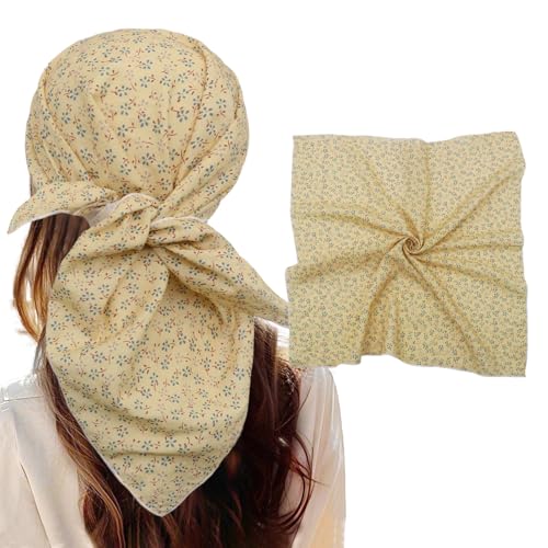 Bandanas for Women Men 21"x21" Floral Headband Scarf Versatile Hair Bandana Square Head Scarf - color: Light Yellow