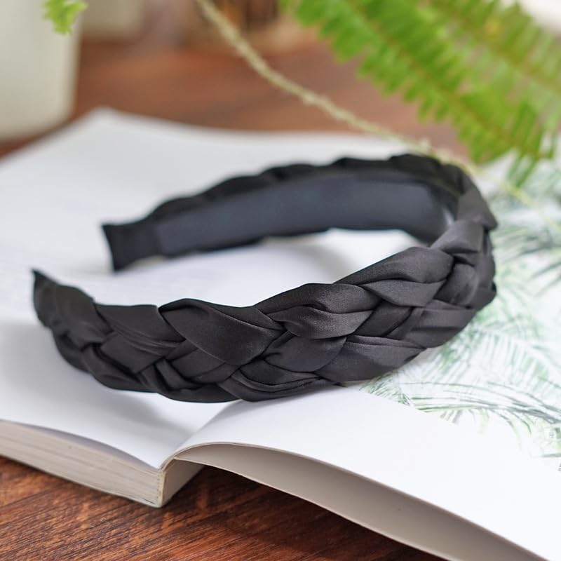Braided Headband for Women-Vintage Fabric High Crown Headband with Non-Slip Teeth, Cute Boho Knotted Hair Band for Women & Teens (23-Black, One Size) - color: 23-Black