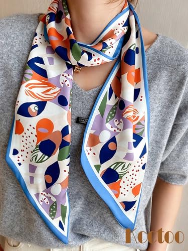 kcctoo 59" Mulberry Silk Like Head Scarf Women's Fashion Square Neck Satin Scarfs for Bag Hair Scarves Gift 59 * 5.9” - color: B002-color Block Flower